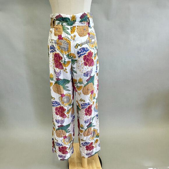 Roberta Roller Rabbit paperbag floral print ankle pants Size small  tie belt - Picture 9 of 15